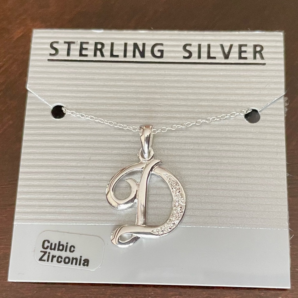 Sterling Silver & Cubic Zirconia Initial “D” Pendant Necklace (9.5” Length)